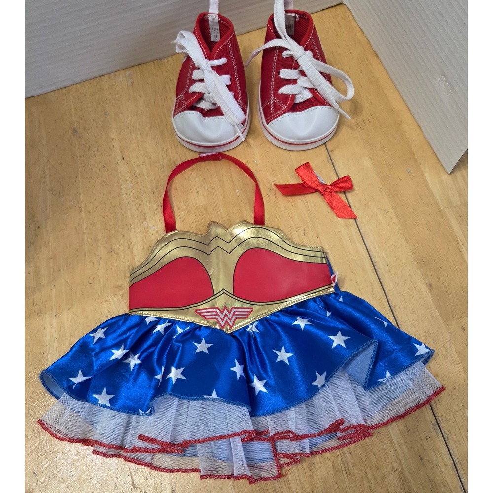 Build A Bear Clothing 4 pc Wonder Woman Classic Outfit Costume Dress Bow Shoes